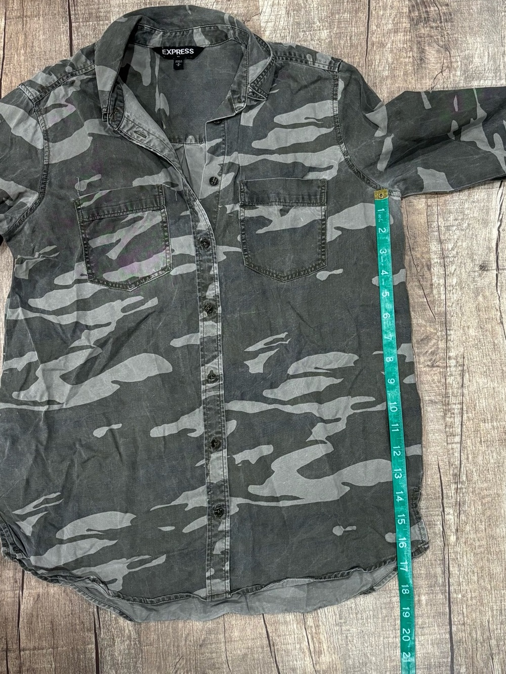 Express Camo Button-Up Shirt - Olive Green & Light Gray - Picture 3 of 5